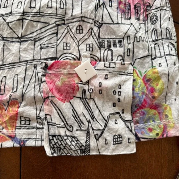 Ali Miles Womens L Tunic Top Butterfly Cityscape Print 3/4 Sleeve Art to Wear - Picture 7 of 8